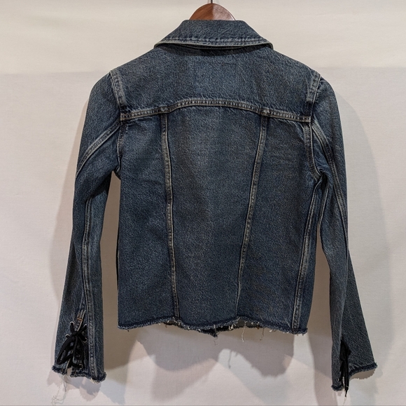 Levi's Cotton Denim Jeans Jacket with Lace Up Tie Details on Cuffs Size XS - Picture 10 of 12